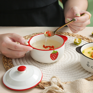 卡通蒸蛋羹碗带盖双耳隔水炖宝宝辅食碗双皮奶烘焙餐具婴儿炖盅杯