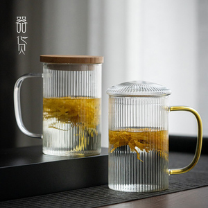 耐热透明玻璃水杯带把家用简约北欧大容量微波炉可加热茶杯子带盖