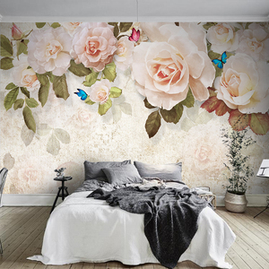 玫瑰花粉色花朵墙纸卧室床头景墙壁纸3D立体直播间美容院网红墙布