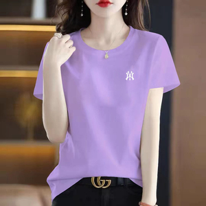 品牌紫色短袖t恤女2024年新款圆领宽松半袖体恤 运动休闲上衣夏丅