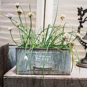 铁皮花盆长方形铁艺花器多肉花盒铁皮桶美式复古做旧花盆种花创意