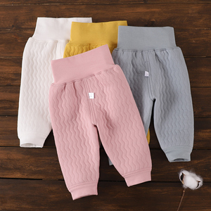 新初生婴幼儿夹棉保暖高腰裤0-12个月宝宝两用档护脐可开档护肚裤