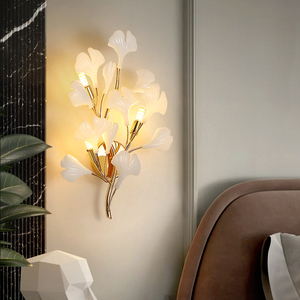 创意银杏叶壁灯别墅客厅背景墙过道走廊卧室床头个性艺术装饰壁灯