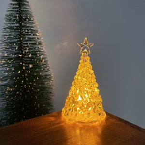 水晶圣诞树~圣诞节装饰迷你发光圣诞树透明水晶小夜灯圣诞小礼品