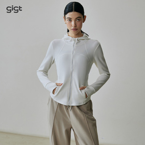 GIGT秋冬新款空气层瑜伽服女长袖连帽拉链运动外套高级感健身上衣