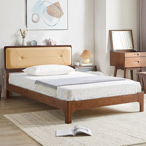 家逸床实木床双人床金色软包靠背可调节家用简约卧室婚床家具1.2