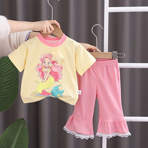婴儿衣服韩版夏季纯棉分体套装八九个月一周岁女宝宝可爱超萌夏装