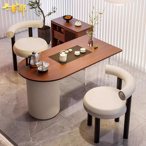 北欧小户型飘窗泡茶桌实木半圆靠墙会客桌椅客厅阳台白蜡木茶桌