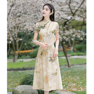 旗袍2024新款年轻款高端改良新中式清新淡雅高级感优雅奥黛连衣裙