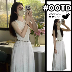 法式小众韩系白色无袖背心连衣裙子女装2024新款夏季风情万种长裙