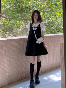 学院风小个子背带连衣裙子女夏季jk制服套装娃娃领衬衫公主裙套装