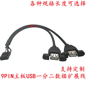 杜邦主板9针转双USB2.0两口挡板线主板9Pin2.54转USB耳朵转杜邦5p