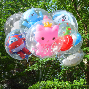 飘空铝膜透明球中球充氦气系绳子可以飞卡通儿童生日玩具铝箔气球