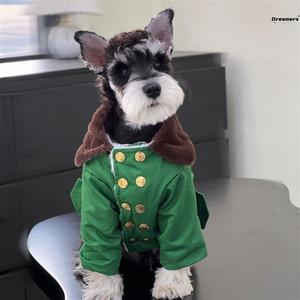 。宠物军大衣猫咪狗狗衣服冬季加厚保暖新年绿棉大衣中小大型犬棉
