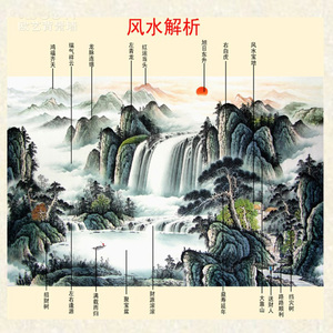 户外瓷砖背景墙福字影壁墙山水风景国画鸿运当头外墙照壁墙迎客松