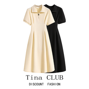 Tina CLUB大码女装夏季2023新款学院风显瘦微胖女生黑色连衣裙子