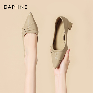 达芙妮/DaphneC位女生~包头粗跟凉鞋女款夏季尖头单鞋气质高跟鞋