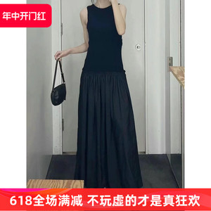 COS女装 标准版型圆领拼接低腰连衣裙黑2024年夏季新品1226797001