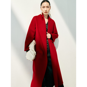 双面羊绒大衣女中长款2023新款高端红色气质大码澳羊毛呢子外套女
