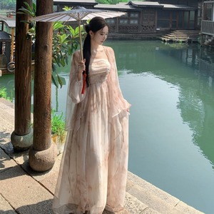 新中式国风仙女气质飘逸防晒开衫晕染抹胸连衣裙今年流行漂亮套装