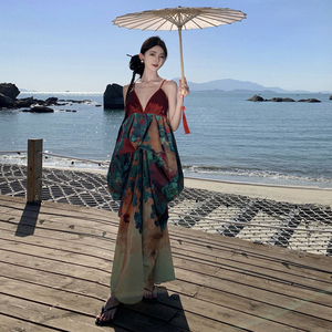 新中式国风女装花苞吊带连衣裙独特超好看高级感仙气长裙子春夏季