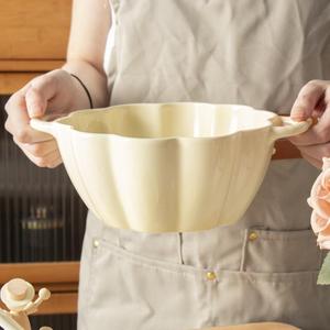 特厚加厚陶瓷碗家用中号双耳大号南瓜汤碗奶油风可爱陶瓷水果沙拉