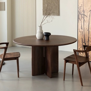 北美黑胡桃木实木圆形餐桌北欧侘寂风圆桌现代小户型家用原木饭桌