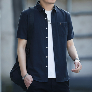 新疆长绒棉夏季薄款外穿短袖衬衫男士韩版潮流修身高级感休闲衬衣