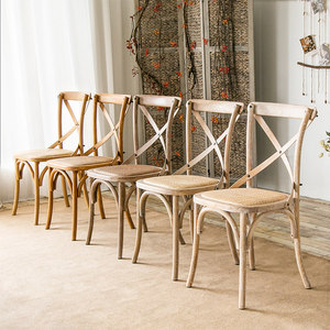 新木椅子靠背椅实木法式复古椅子家用经济型橡木椅子美式餐椅叉背