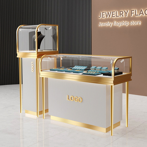 新款弧形面不锈钢电镀珠宝首饰展示柜奢侈品黄金玉器手表柜台定制