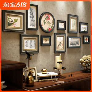 新r中式照片墙禅意实木相框墙组合中国风客厅沙发背景墙装饰画玄