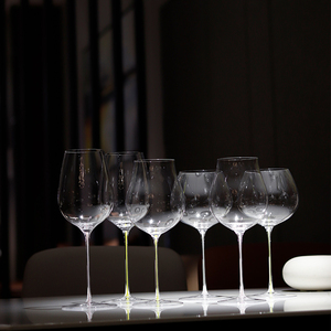 新款红酒杯 高级感璀璨彩色杯杆 一体成型水晶玻璃葡萄酒杯高脚杯