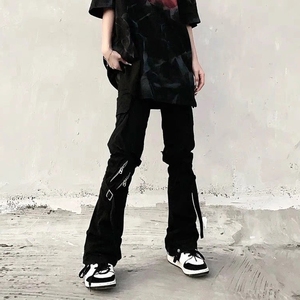 欧美高街绑带高腰牛仔裤vibe风炸街机能男女设计感小众hiphop长裤