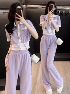 高级感紫色小香风休闲运动套装女款夏装搭配一整套薄款减龄两件套