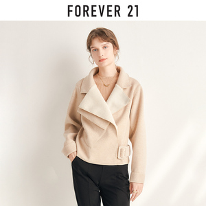 Forever 21开春新款加厚毛呢大衣女宽松显瘦长袖上衣女式夹克外套