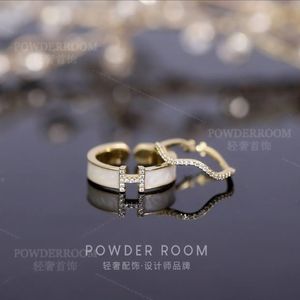 POWDERROO同款铜合金锆石戒指【灵契】个性时尚气质字母H开口戒指