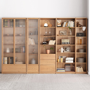 全实木书柜顶柜简约现代储物柜北欧书房自由组合一体靠墙柜子