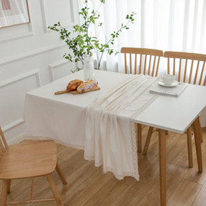 现代简约天然素色本色棉麻桌布盖布手工扎染白色台布防尘茶几盖布