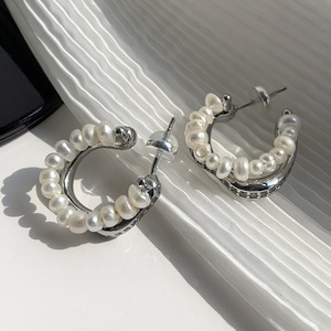c圈小米粒珍珠锆石耳钉女轻奢小众设计高级感双层耳饰耳圈耳环