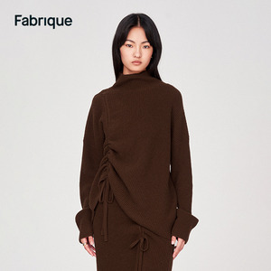 Fabrique 老钱风羊毛羊绒宽松自由抽褶高领针织衫优雅时尚毛衣