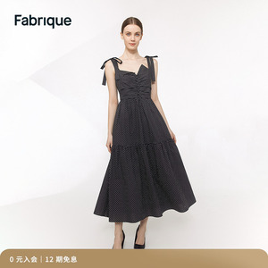 Fabrique A摆翻领宽肩带蝴蝶结捏褶波点连衣裙