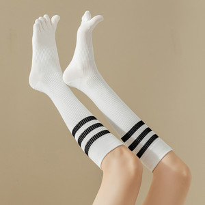 五指袜长筒跳绳压力袜黑白色压缩小腿袜专业马拉松运动跑步袜子女