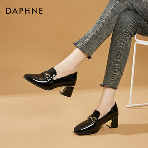 Daphne/达芙妮方头乐福鞋女2024年新款春季单鞋英伦风职场小皮鞋