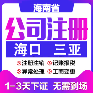 海南海口三亚公司注册营业执照代办工商注销个体变更记账解除减资