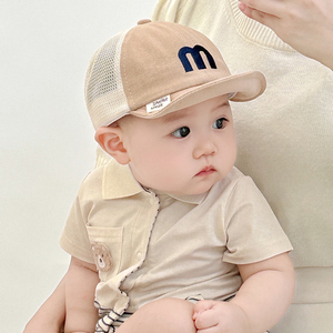薄款夏季婴儿帽子网面透气凉帽宝宝软檐防晒鸭舌帽韩版字母棒球帽