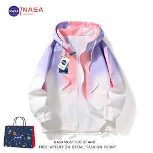 NASA联名男士春秋季外套情侣休闲连帽学生夹克青少年渐变上衣加绒