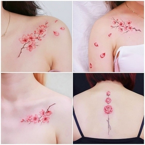 清新玫瑰花朵图案纹身贴古风樱花桃花性感锁骨手臂防水女持久贴纸