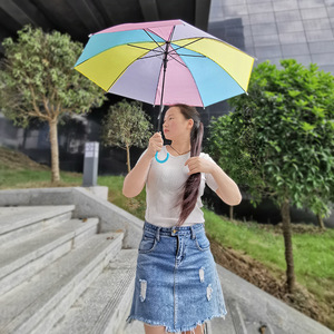磨砂彩虹少儿透明雨伞女生高颜值长柄自动雨伞学生韩版广告地摊伞
