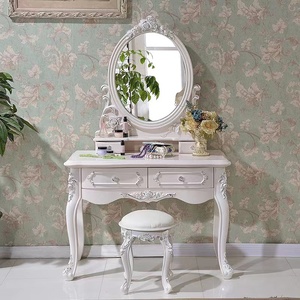 欧式梳妆台现代简约白色实木小户型家具卧室雕花奢华公主化妆桌