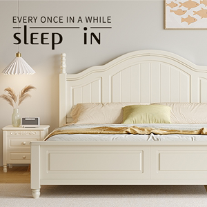 美式实木床双人床1.5米现代简约卧室婚床 1.8m白色公主单床奶油风